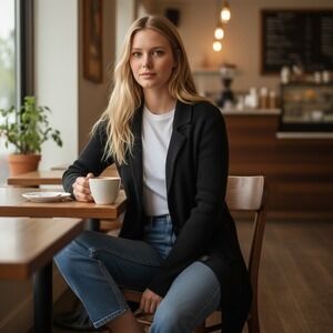 Free People Womens Large Black Sarah Sweater Blazer Cardigan Oversized Longline